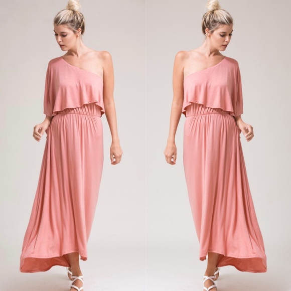 BellanBlue Dresses & Skirts - #42 Luxe Dusty Dusty Pink Draped One Shoulder Maxi Dress